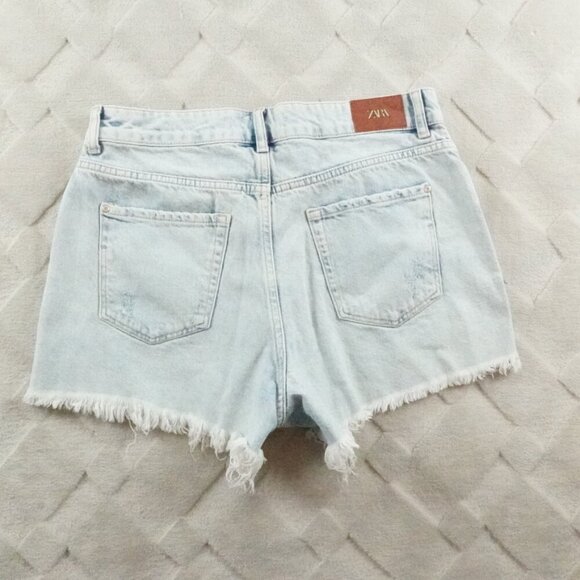 Zara Light Blue High Waist Denim Shorts - Picture 8 of 9